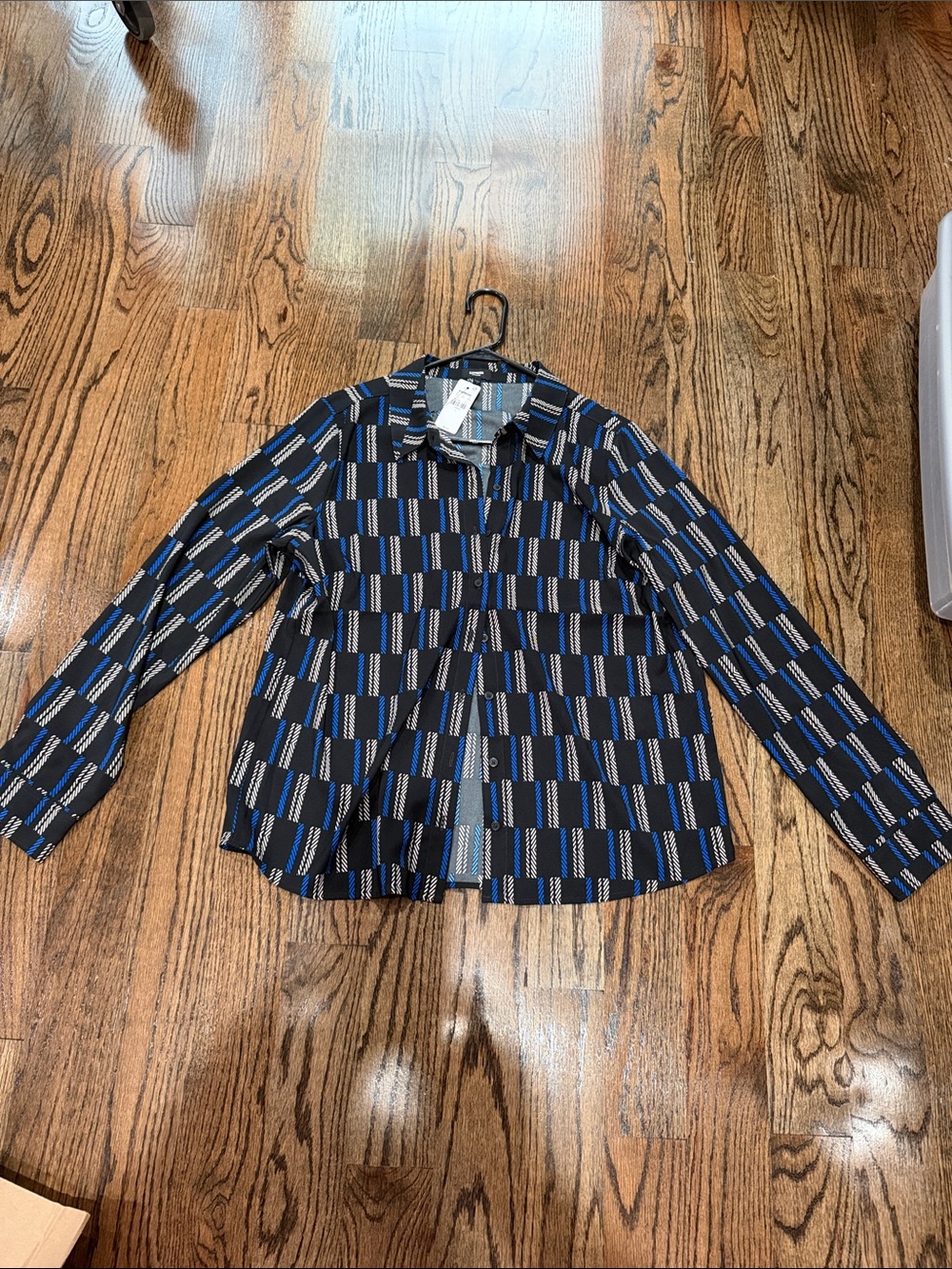 Express Blue and Black Geometric Button-Down Shirt
